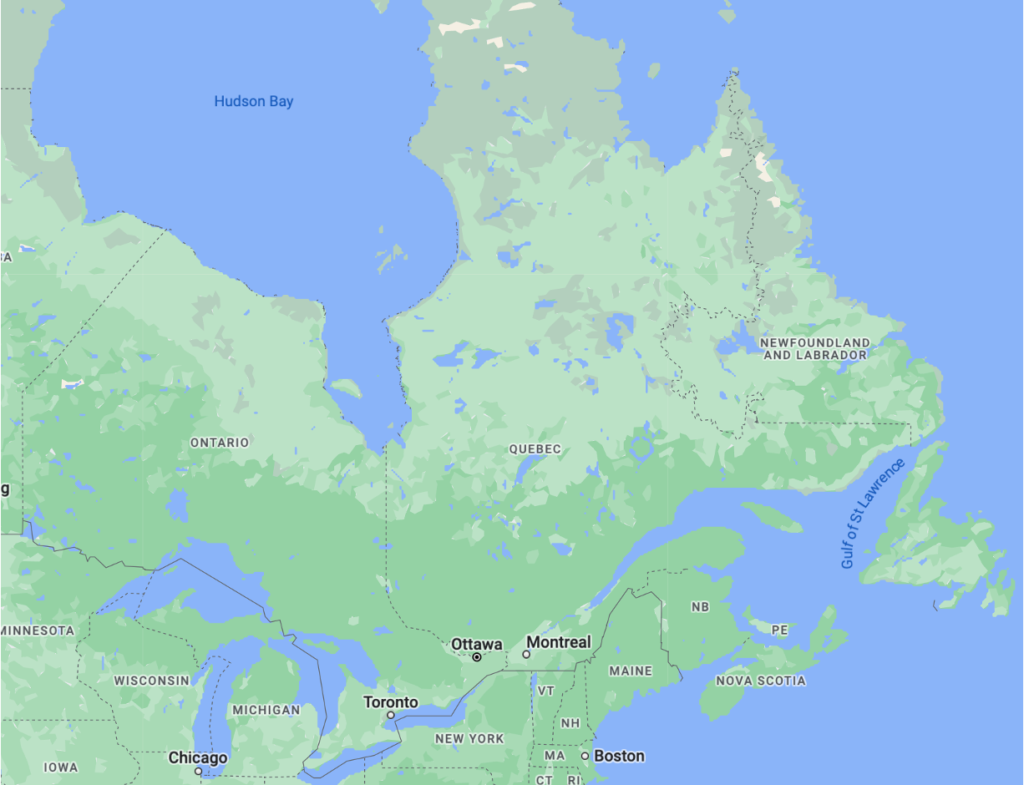 map-original-screenshot Map of Eastern Canada spanning from Ontario to Nova Scotia and Newfoundland and Labrador